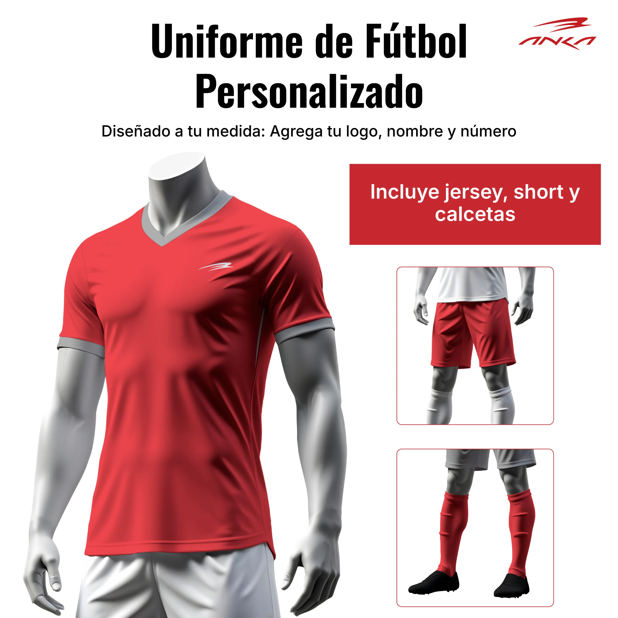 Anka uniforme de fútbol personalizado con calcetas, short y jersey